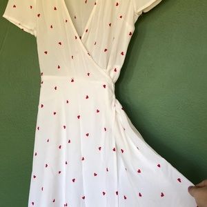 White, Forever21 wrap dress with tiny heart print